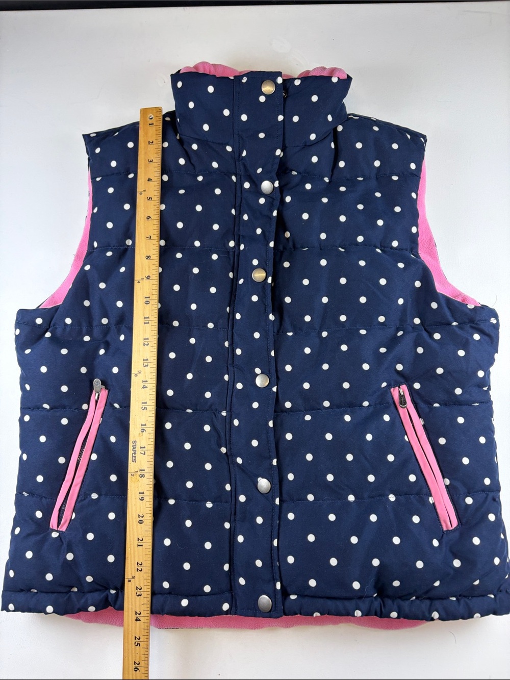RYDALE WOMENS XL NAVY POLKA DOT PINK FLEECE QUILTED VEST GILET - Picture 4 of 6